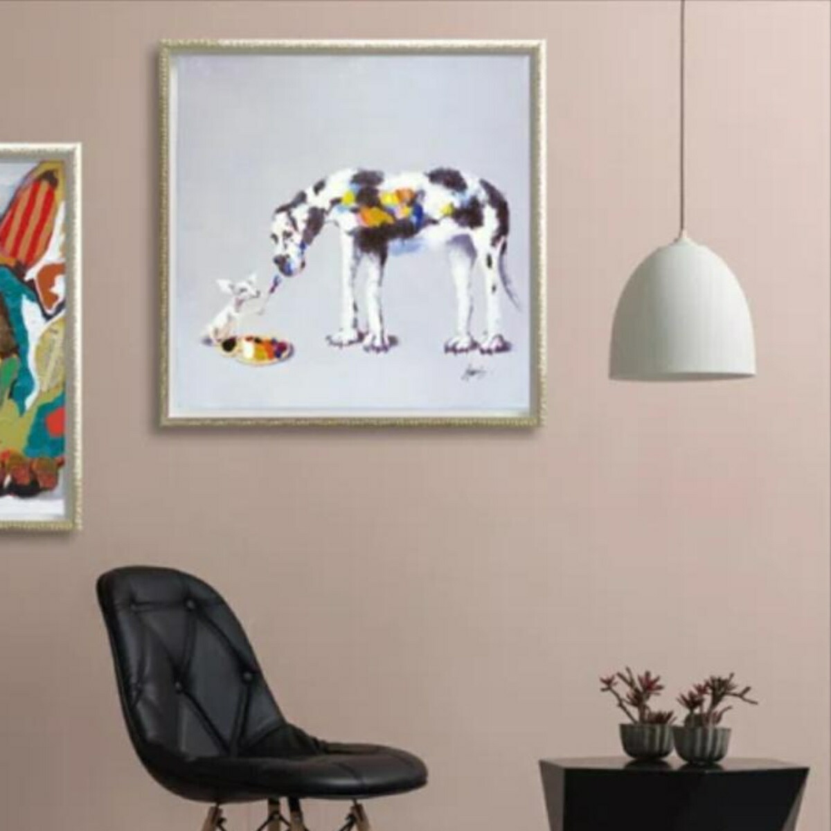 アートパネル オイルペイントアート 『ドッグ ペインティング』 63×63cm （ 絵画 絵 アート インテリア 額 額入り 壁掛け 油絵 犬 カラフル ポスター アートフレーム アートポスター ウォールアート パネル 額付き 正方形 ）【39ショップ】