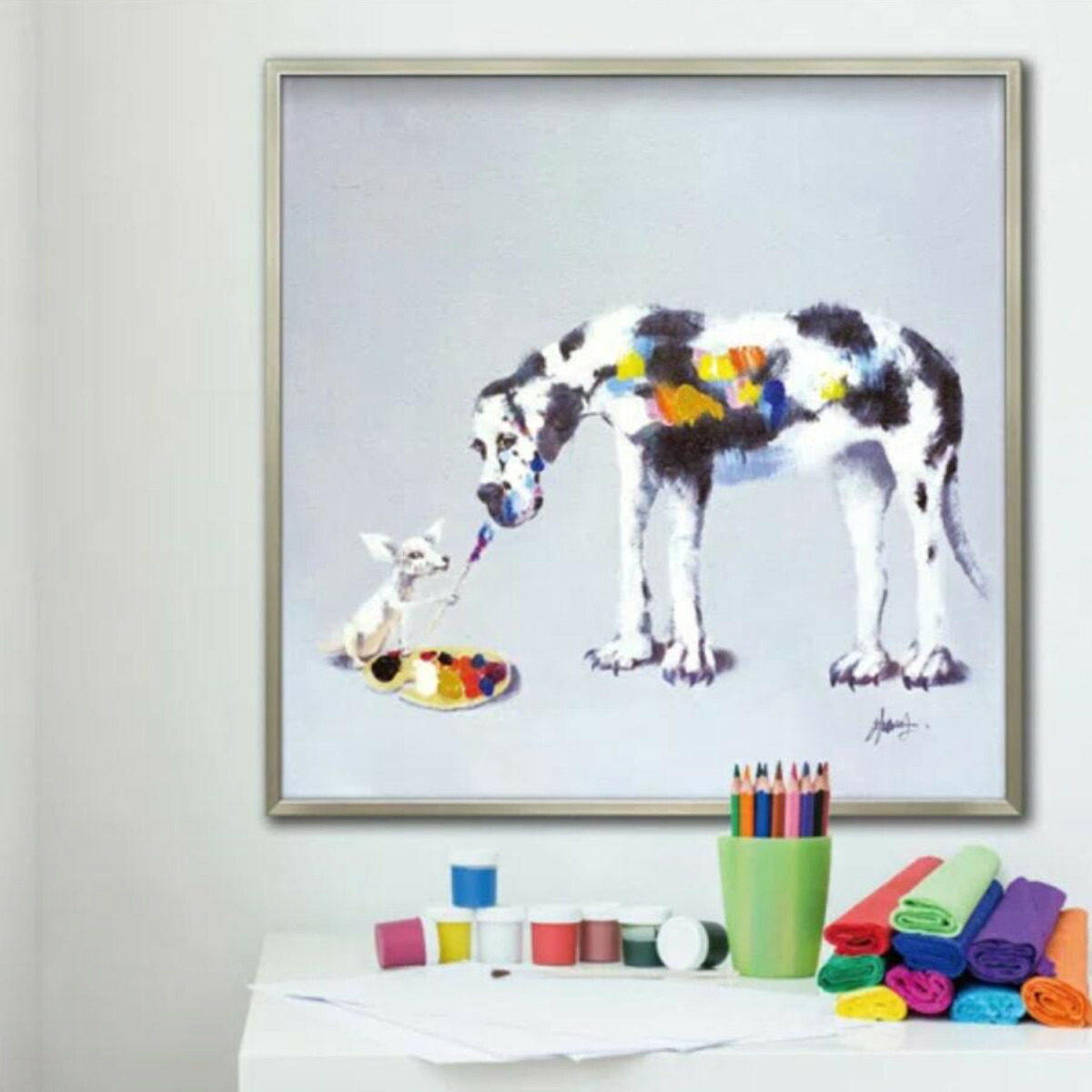 オイル ペイント アート「ドッグ ペインティング」 （ 絵画 絵 アート インテリア 額 額入り 壁掛け 油絵 犬 カラフル ポスター アートフレーム アートポスター ウォールアート パネル 額付き ）【39ショップ】｜インテリアパレット
