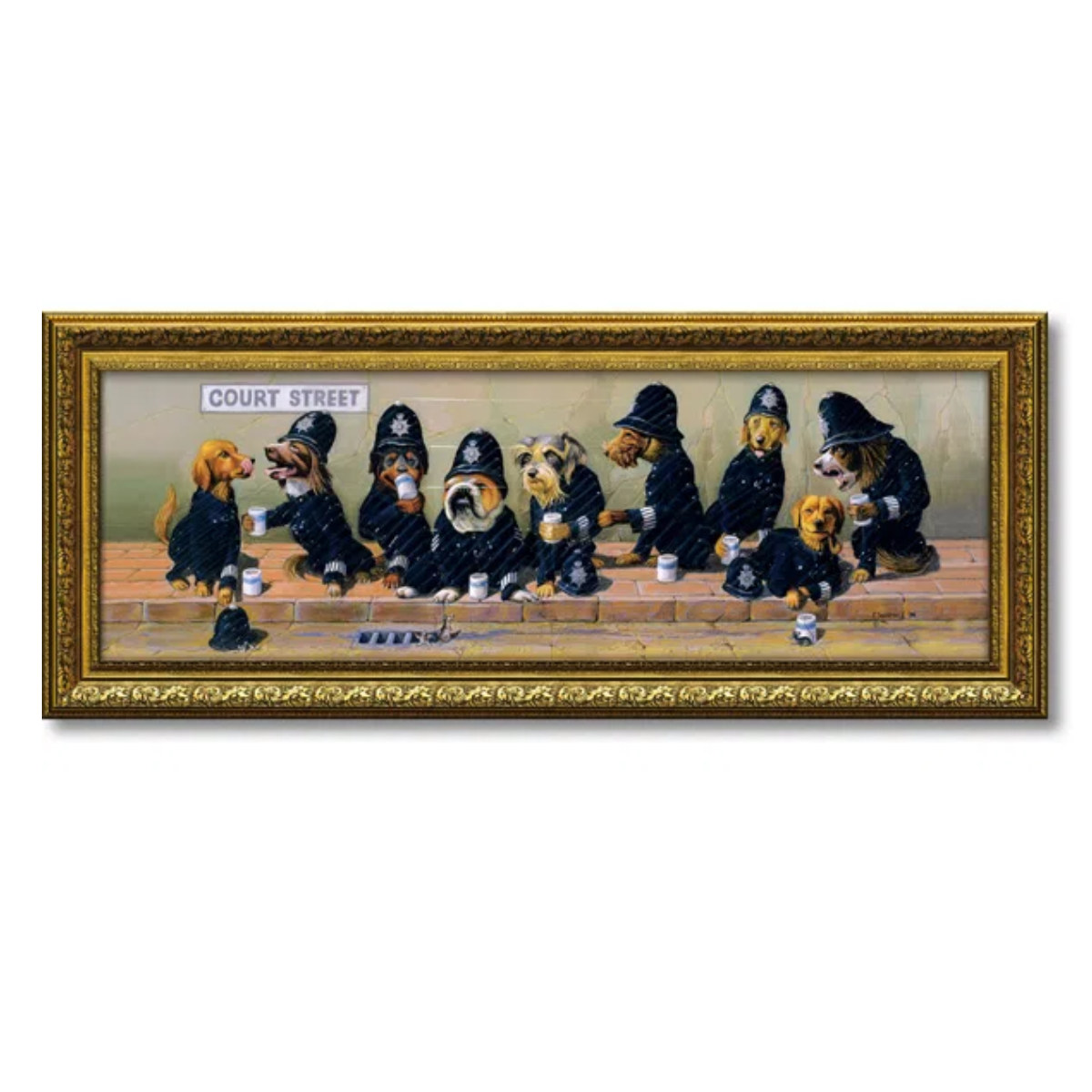 アートパネル ブライアン ムーン『コート ストリート』 102.5×41.5cm ( 絵画 絵 アート インテリア 額入り 壁掛け おしゃれ ゲル加工 横長 犬 ポスター アートフレーム アートポスター 額付き イヌ ワンちゃん かわいい )【39ショップ】|インテリアパレット