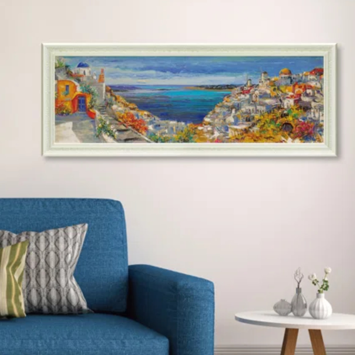 アートパネル ルイージ フローリオ 『サントリーニ』 99&times;38cm （ 絵画 絵 アート インテリア 額入り 壁掛け おしゃれ ゲル加工 風景画 横長 ポスター アートフレーム アートポスター 額付き フレーム付き ）【39ショップ】｜インテリアパレット