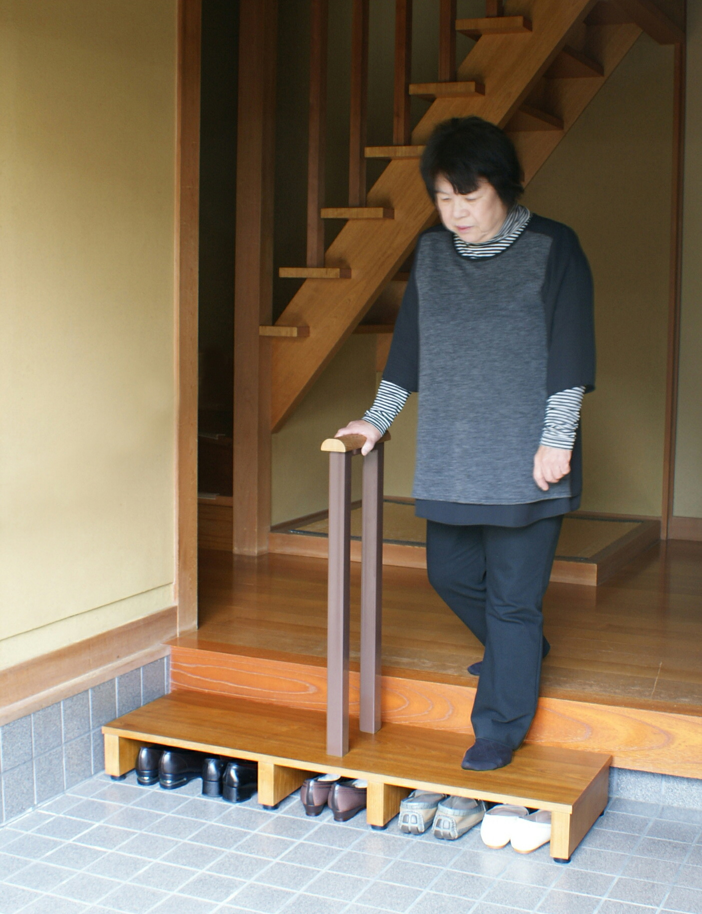 手すり付き踏み台 玄関台１２０型 【段差解消に】【出入りの多い場所に】【半身不自由な方へのサポートに】