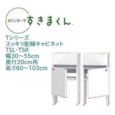 カウンター下 すきまくん 幅30～55cm 奥行20cm スッキリ配線キャビネット TS カウンター下収納 開き扉 高さオーダー 日本製 国産 ルーター収納 セミオーダー 引出 スライドレール 可動棚 14色
