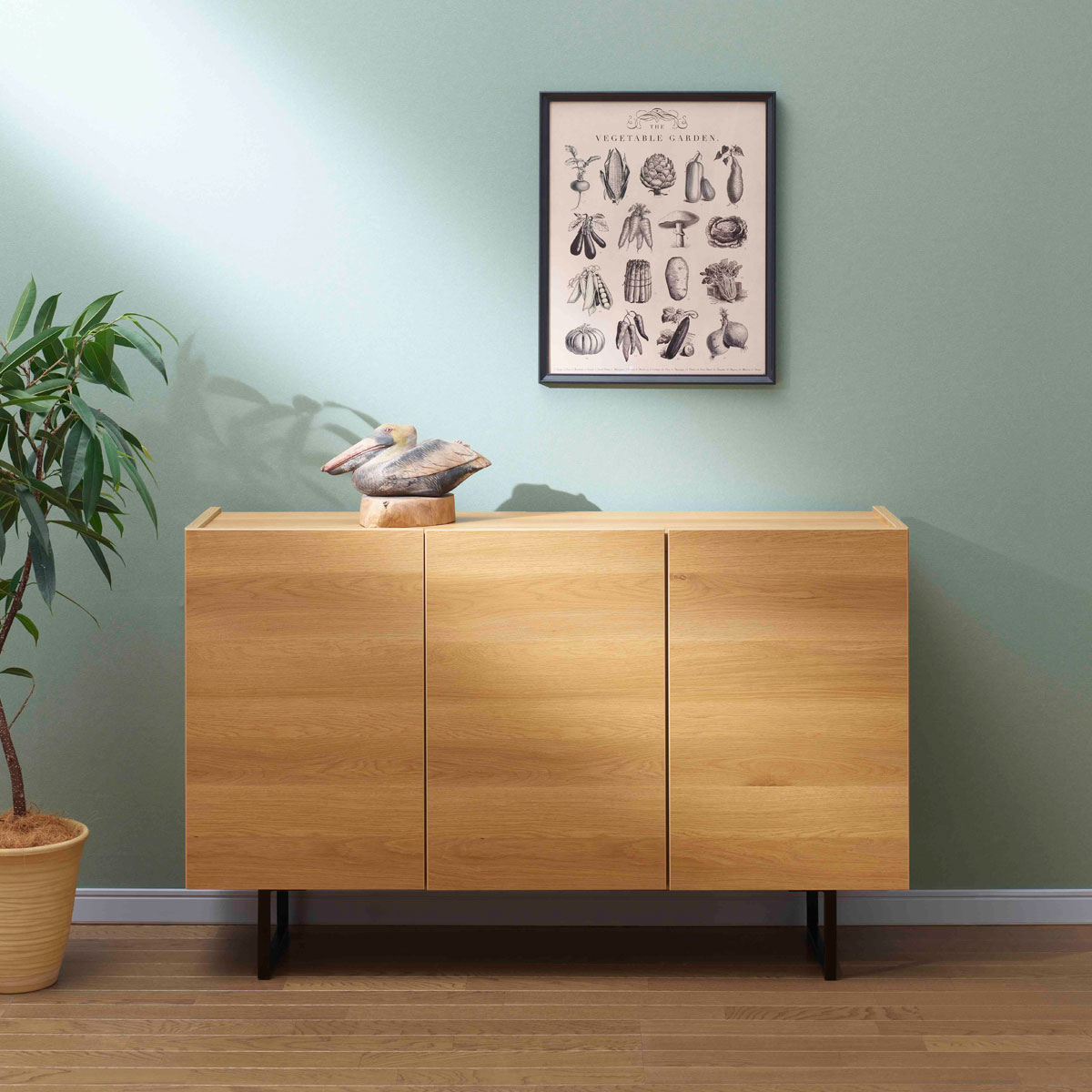 サイドボード 板戸 キャビネット キャナルオーク 幅120cm 奥行33cm 高さ75cm BLC-121T スリム 薄型 可動棚 国産 完成品【一部地域開梱設置無料】
