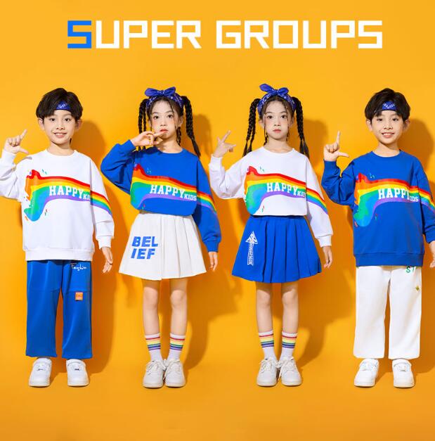 チアダンス衣装 キッズダンス ロング丈パンツ スカート 女子 男子 ダンス衣装 長袖トップス2点セット ダンス衣装 チア ガールズ 応援団 男女兼用 チアダンス 子供服 学園祭 文化祭 学園 園服 学校活動 団服ダンス衣装 舞台 演出服 発表会 ダンスウエア100-180cm画像