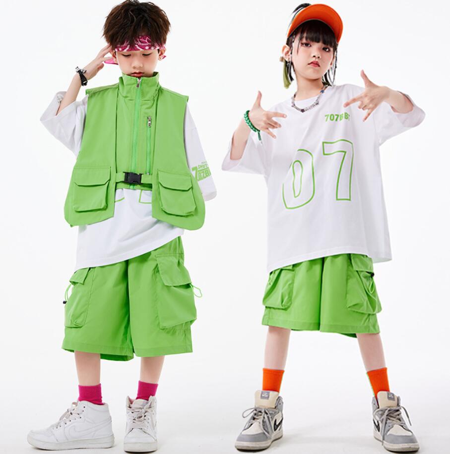 子供ダンス衣装 ベスト ショートパンツ ロングパンツ 子供ダンス衣装 女子 男子兼用ダンス衣装 チアガールダンス キッズ セットアップ 長袖tシャツトップス おしゃれ チア チアガール hiphop韓国風ジャズダンス ヒップホップ 発表会 演出服 団体服 練習着 夏 練習着画像