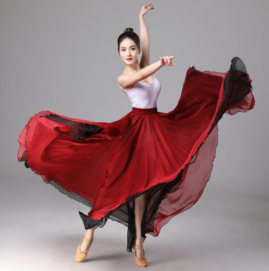 両面着用 スカート 大人ダンス スカート 2重 広がる900°度 古典ダンス エレガント ダンス ロング丈 80cm 85cm 90cm 95cm100cm 舞台 ステージ衣装 フラダンス モダンダンス バレエ スカート社交ダンス 古典舞踊 中華民族レッスン着 ふんわり飄逸民族ダンス