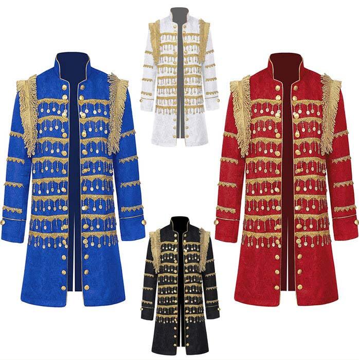 欧米風ジャケット ロング丈ジャケット ステージ衣装 スパンコール付き ハロウイン　中世レトロ服 紳士服 制服 舞台衣装 メンズロング パンクレトロコート 欧風 ヨーロッパ風 王子様 貴族　コスプレ衣装 パーティー 舞台劇 学園祭 お芝居 舞台衣裳 イベント S M L 2L 3L