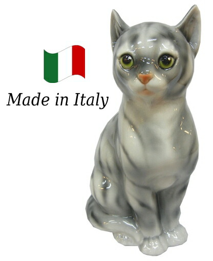 楽天市場】イタリア製 輸入雑貨 ネコ 猫 陶器 置物 オブジェ ブルー