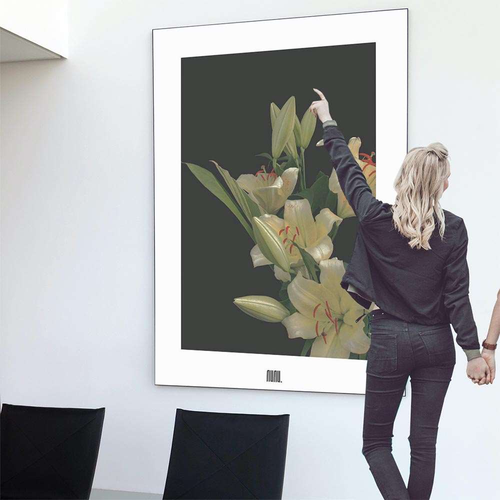 ポスター 特大 A0サイズ 約84x118cm 選べる用紙 大きさ 大きい 特注 インテリア おしゃれ 巨大 ビッグ 壁紙 インパクト フォト 韓国 ヨーロッパ 北欧 ボタニカル 百合 ユリ 花 白 グリーン カフェ レトロ ヴィンテージ ホワイト リアル