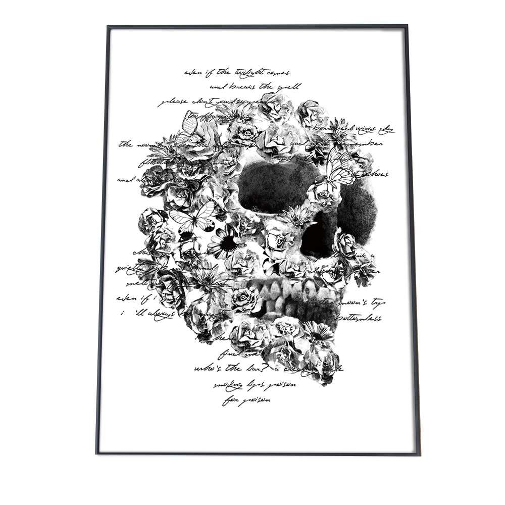 ポスター A1サイズ 約59x84cm 選べる用紙 大きさ インテリア オシャレ ファッション フォト アート モダン シンプル お洒落 おしゃれ 骸骨 ドクロ スカル ペイント 花 蝶 白 黒 ホラー ヴィンテージ レトロ モノトーン 即日発送