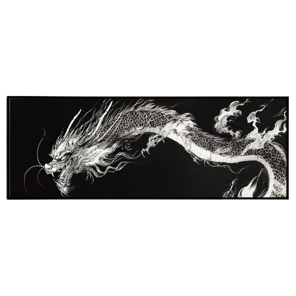 龍神 ドラゴン 辰 開運 金運 縁起物 絵画 パノラマポスター 墨絵 ゴールド (297ｍｍ&times;840ｍｍ) フレーム 横長 額縁 インテリア おしゃれ アルミフレーム 絵画 作品 水平 アート 美術品 掛け軸 【pn-poster-27】｜ファッションポスターEFPI