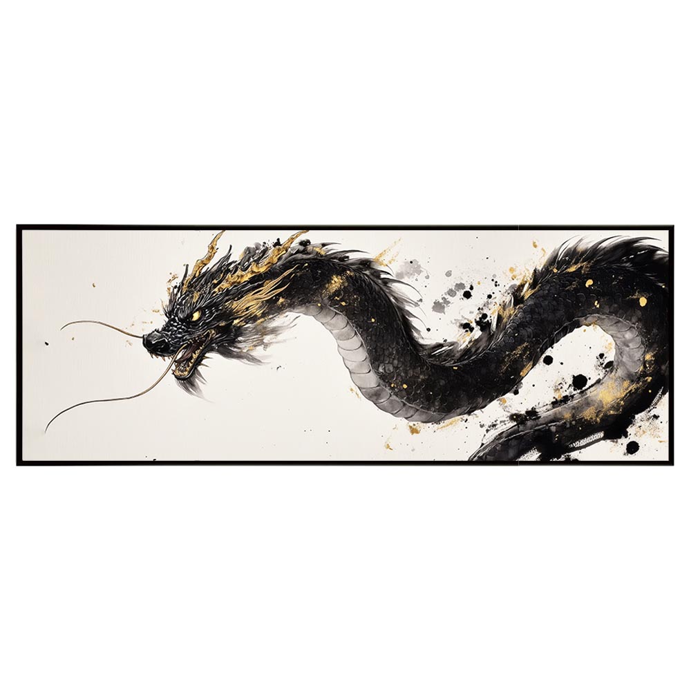 龍神 ドラゴン 辰 開運 金運 縁起物 絵画 パノラマポスター 墨絵 ゴールド (297ｍｍ&times;840ｍｍ) フレーム 横長 額縁 インテリア おしゃれ アルミフレーム 絵画 作品 水平 アート 美術品 掛け軸 【pn-poster-46】｜ファッションポスターEFPI