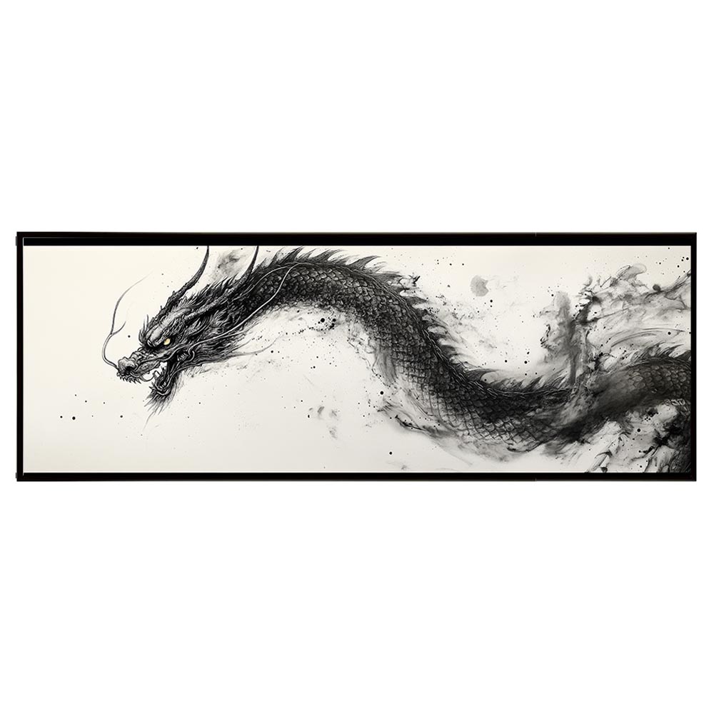 龍神 ドラゴン 辰 開運 金運 縁起物 絵画 パノラマポスター 墨絵 ゴールド (297ｍｍ&times;840ｍｍ) フレーム 横長 額縁 インテリア おしゃれ アルミフレーム 絵画 作品 水平 アート 美術品 掛け軸 【pn-poster-49】｜ファッションポスターEFPI