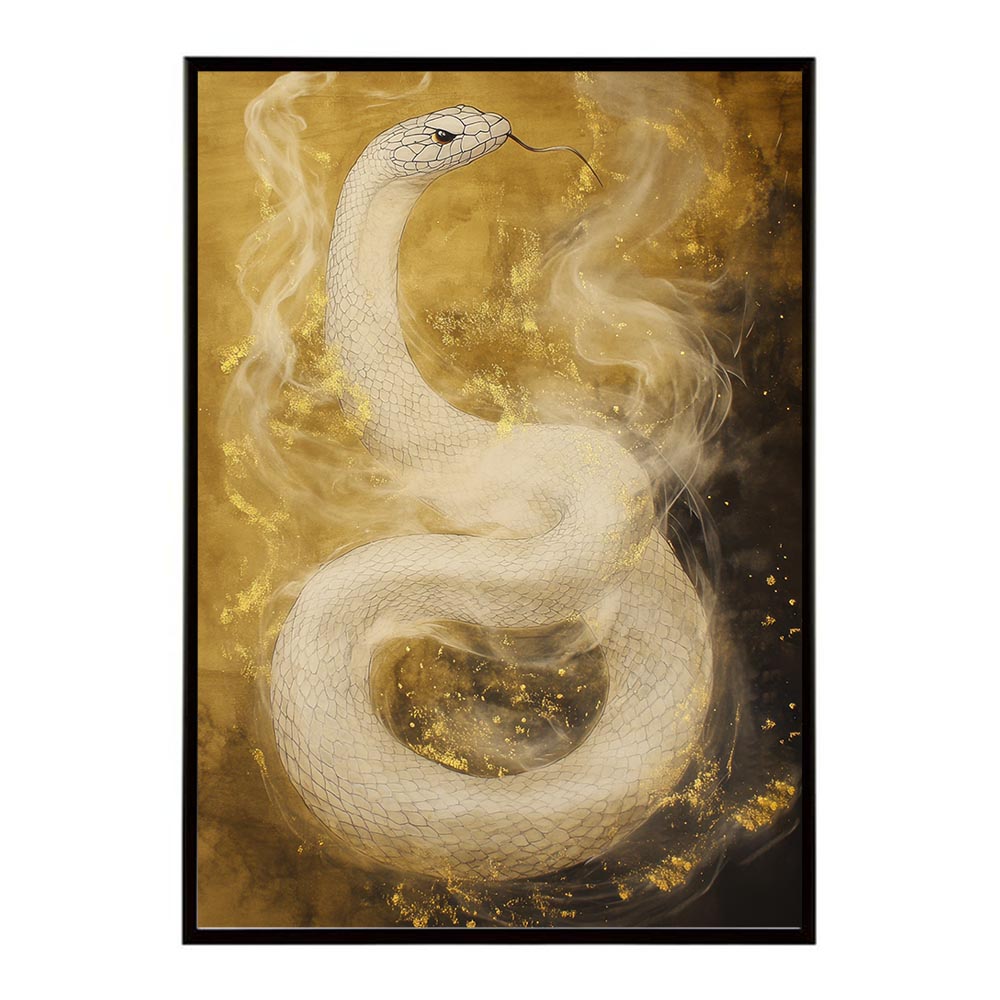 風水絵画 金色の蛇のアート・イラスト（A4サイズ） 金運上昇 2025年干支 画家OTSUの2025年金運開運蛇アート🐍 よろしければ待ち受けに…✨