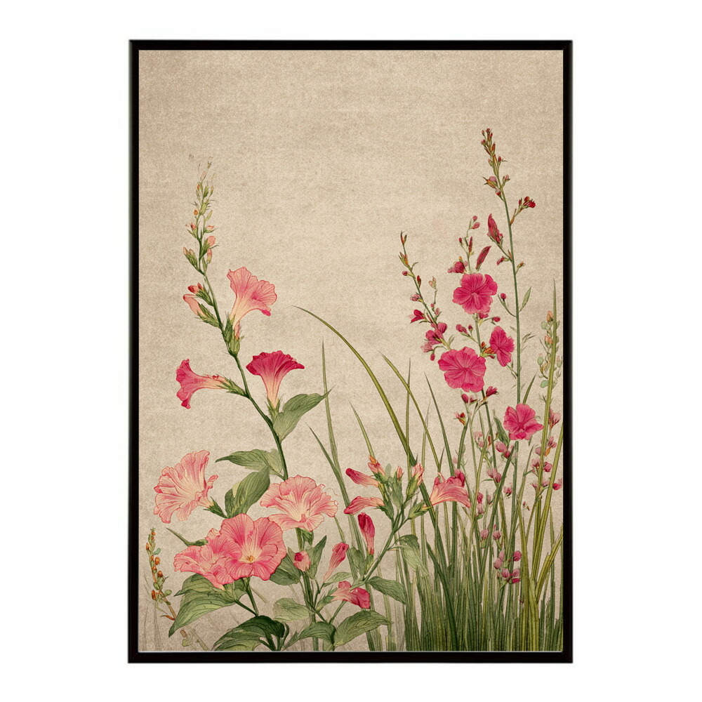 レトロフラワー 花 浮世絵 古典 花札 植物 ボタニカル リース ブーケ ポスター 用紙とサイズが選べる インテリア おしゃれ プリントポスター 【km-poster-100】