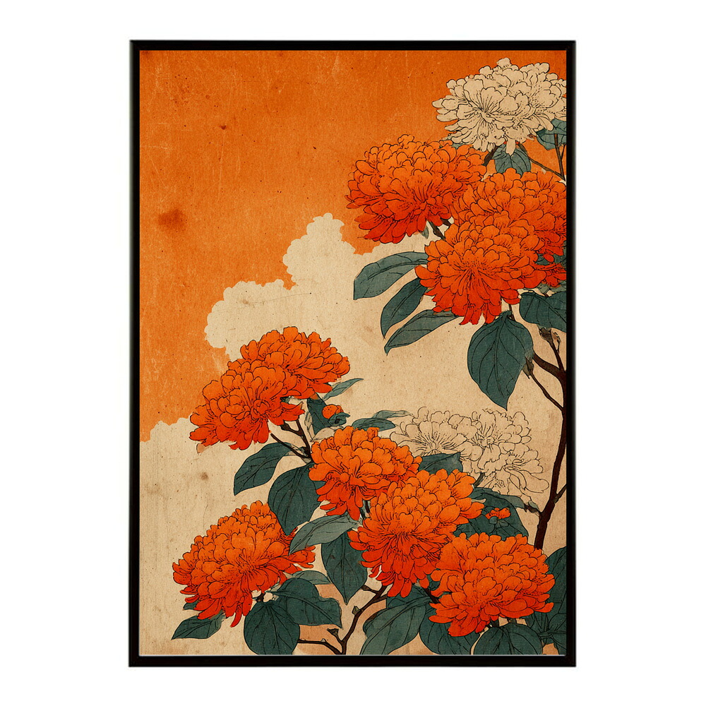 レトロフラワー 花 浮世絵 古典 花札 植物 ボタニカル リース ブーケ ポスター 用紙とサイズが選べる インテリア おしゃれ プリントポスター 【km-poster-119】 9,864円