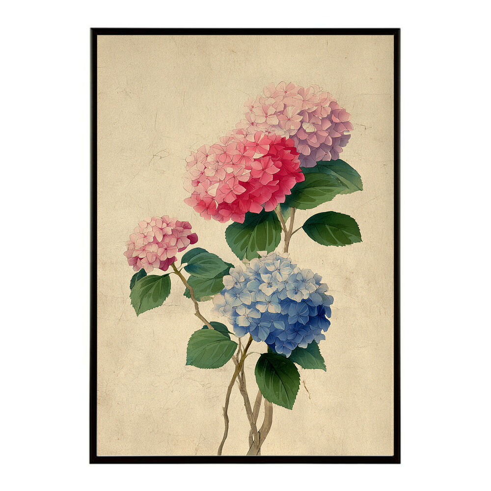 レトロフラワー 花 浮世絵 古典 花札 植物 ボタニカル リース ブーケ ポスター 用紙とサイズが選べる インテリア おしゃれ プリントポスター 【km-poster-11】