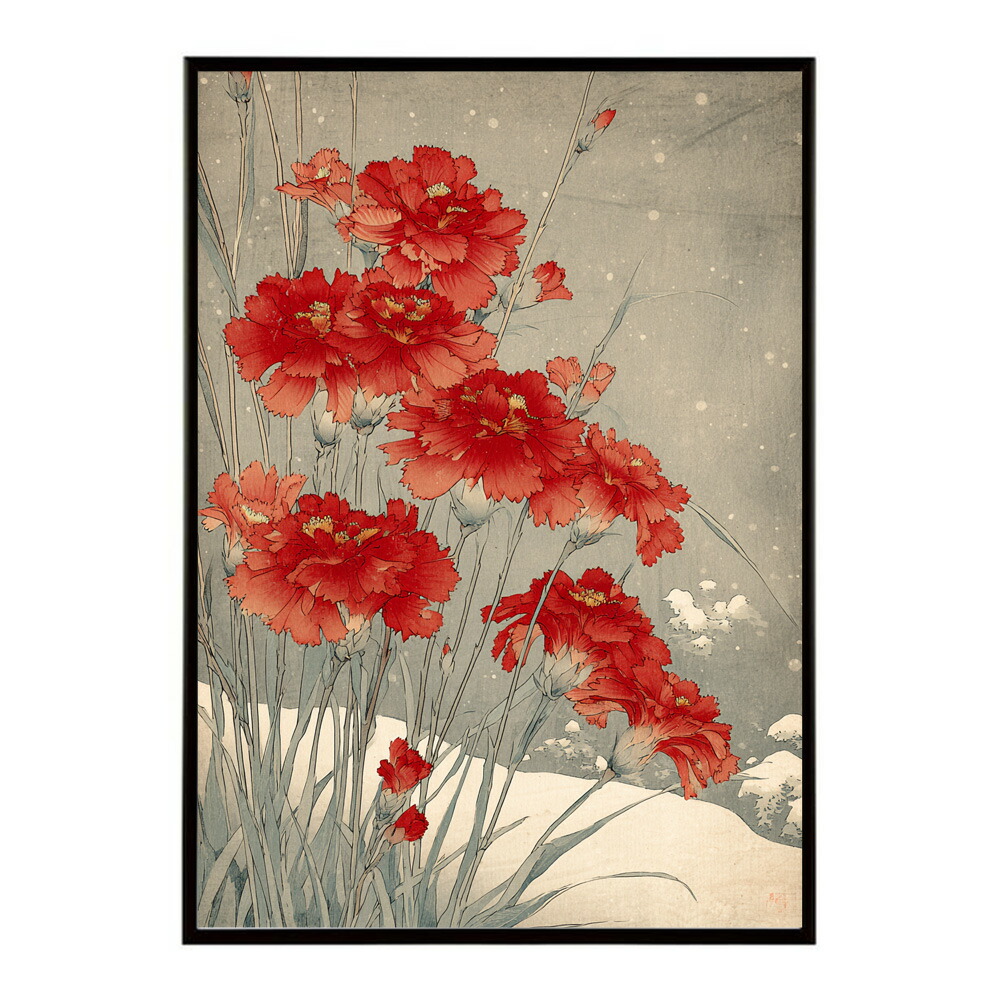 レトロフラワー 花 浮世絵 古典 花札 植物 ボタニカル リース ブーケ ポスター 用紙とサイズが選べる インテリア おしゃれ プリントポスター 【km-poster-141】