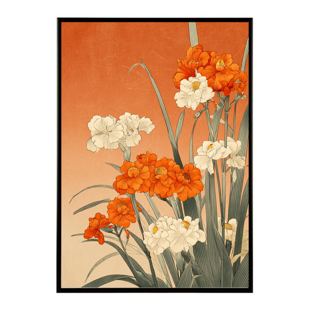 レトロフラワー 花 浮世絵 古典 花札 植物 ボタニカル リース ブーケ ポスター 用紙とサイズが選べる インテリア おしゃれ プリントポスター 【km-poster-157】
