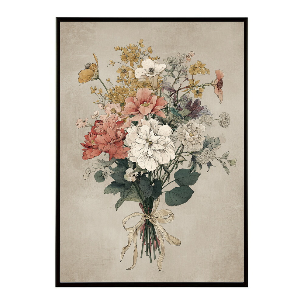 レトロフラワー 花 浮世絵 古典 花札 植物 ボタニカル リース ブーケ ポスター 用紙とサイズが選べる インテリア おしゃれ プリントポスター 【km-poster-19】