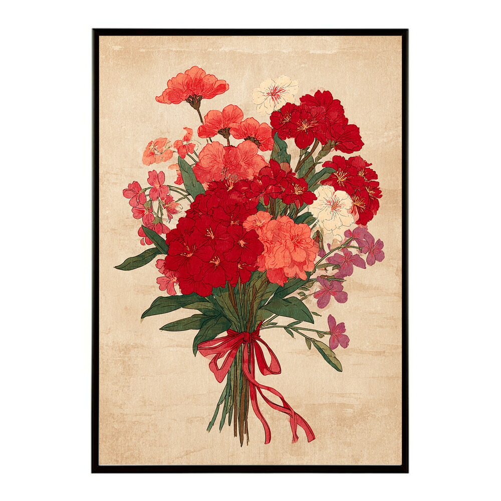 レトロフラワー 花 浮世絵 古典 花札 植物 ボタニカル リース ブーケ ポスター 用紙とサイズが選べる インテリア おしゃれ プリントポスター 【km-poster-25】 10,003円