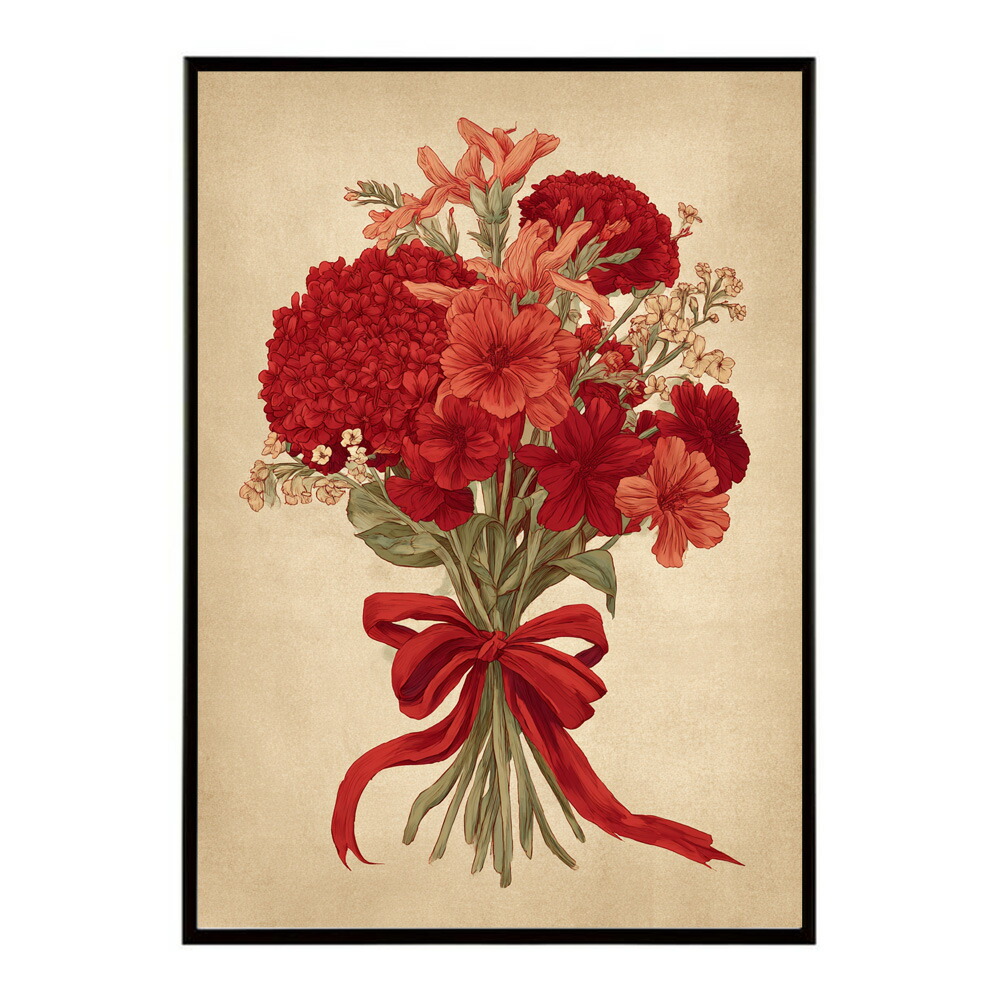 レトロフラワー 花 浮世絵 古典 花札 植物 ボタニカル リース ブーケ ポスター 用紙とサイズが選べる インテリア おしゃれ プリントポスター 【km-poster-27】