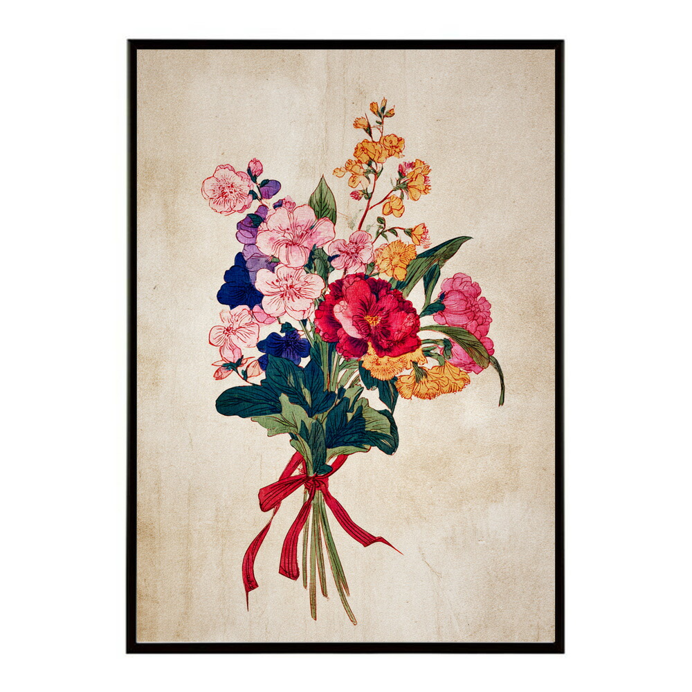 レトロフラワー 花 浮世絵 古典 花札 植物 ボタニカル リース ブーケ ポスター 用紙とサイズが選べる インテリア おしゃれ プリントポスター 【km-poster-28】