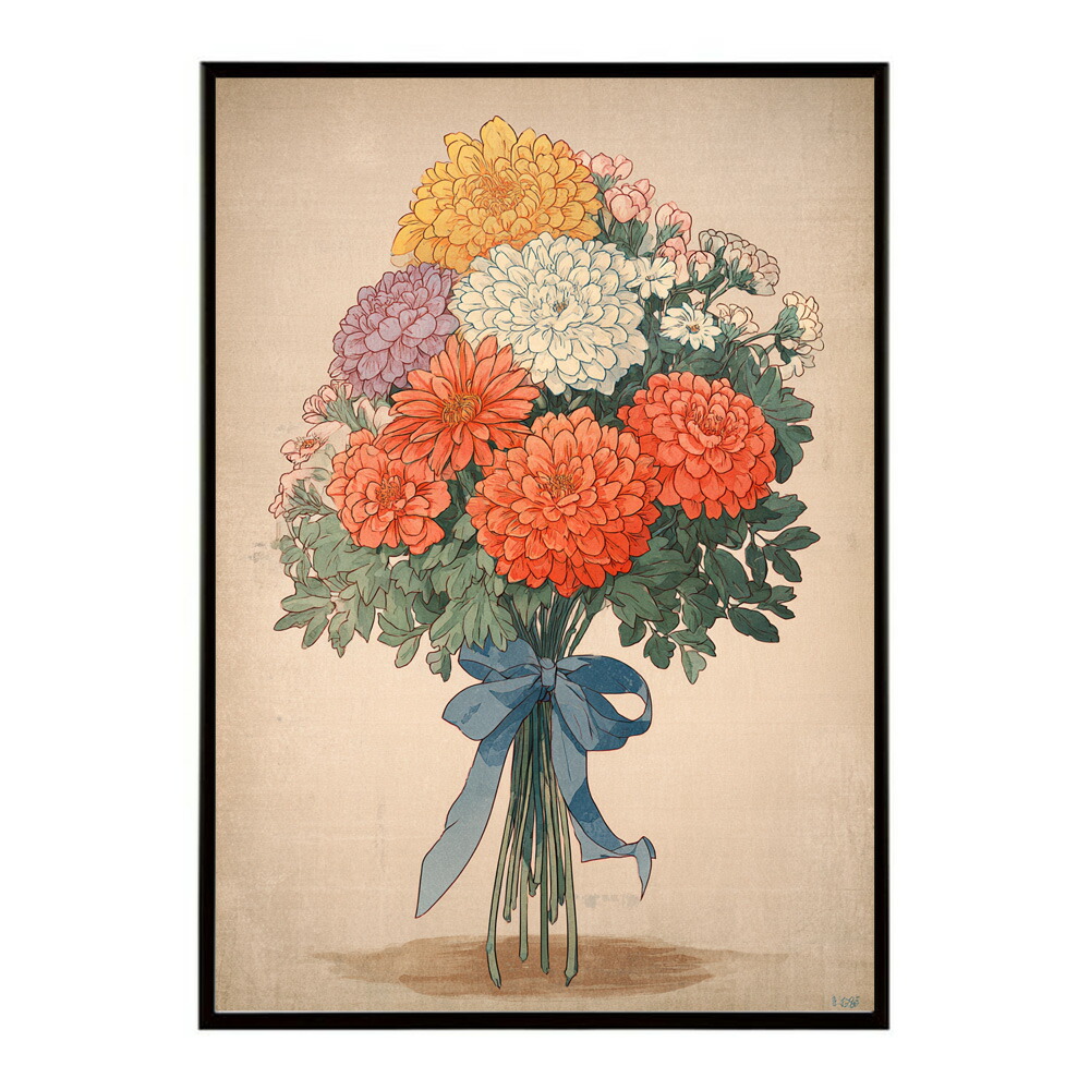 レトロフラワー 花 浮世絵 古典 花札 植物 ボタニカル リース ブーケ ポスター 用紙とサイズが選べる インテリア おしゃれ プリントポスター 【km-poster-30】