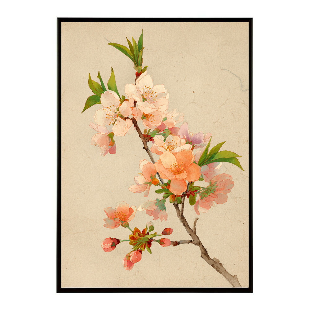 レトロフラワー 花 浮世絵 古典 花札 植物 ボタニカル リース ブーケ ポスター 用紙とサイズが選べる インテリア おしゃれ プリントポスター 【km-poster-32】