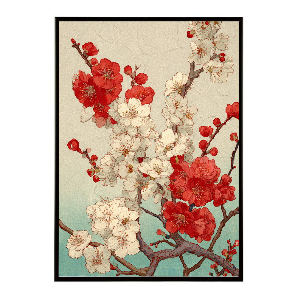 レトロフラワー 花 浮世絵 古典 花札 植物 ボタニカル リース ブーケ ポスター 用紙とサイズが選べる インテリア おしゃれ プリントポスター 【km-poster-33】