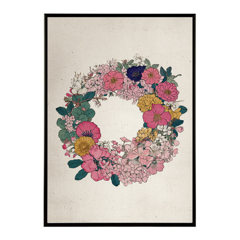 レトロフラワー 花 浮世絵 古典 花札 植物 ボタニカル リース ブーケ ポスター 用紙とサイズが選べる インテリア おしゃれ プリントポスター 【km-poster-48】