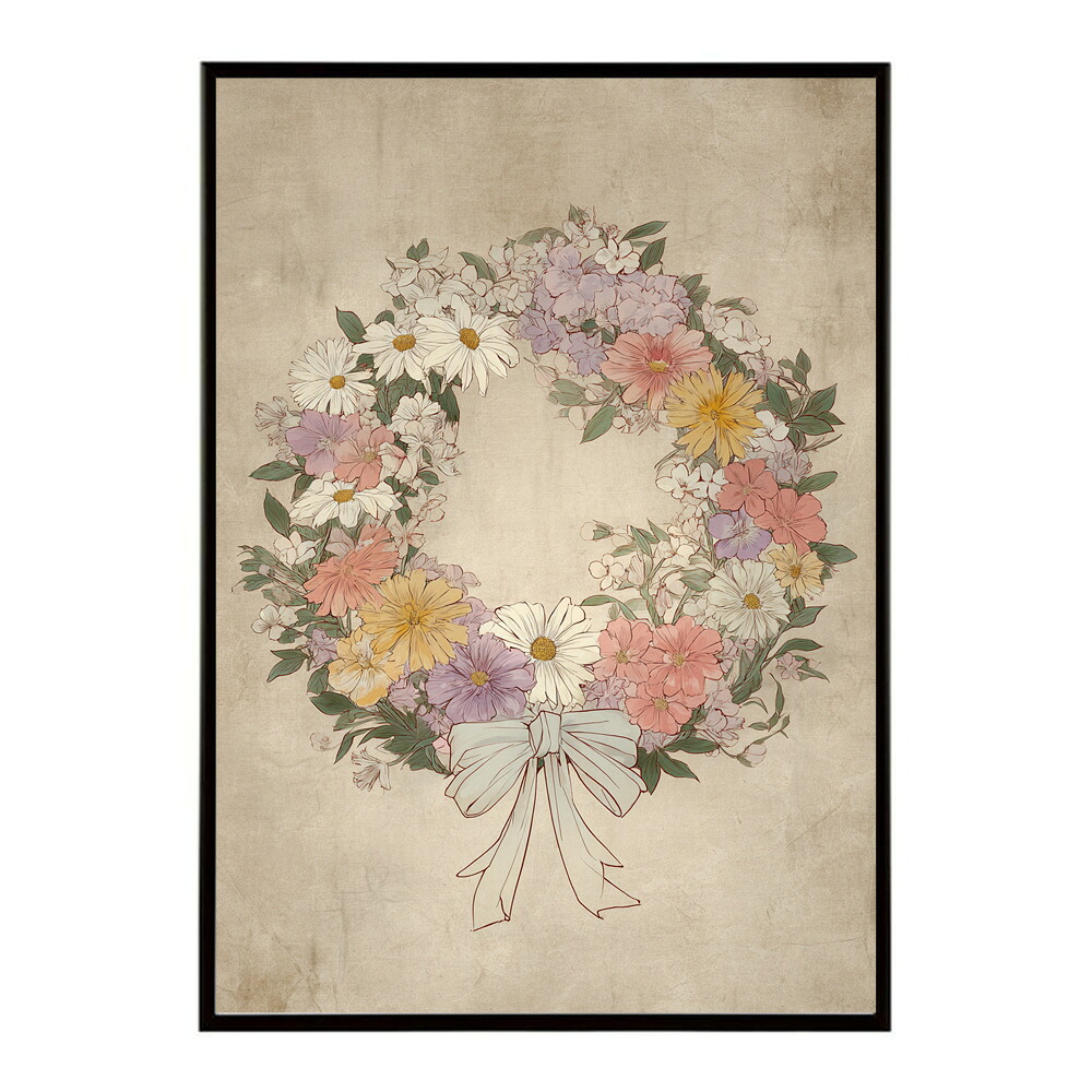 レトロフラワー 花 浮世絵 古典 花札 植物 ボタニカル リース ブーケ ポスター 用紙とサイズが選べる インテリア おしゃれ プリントポスター 【km-poster-54】