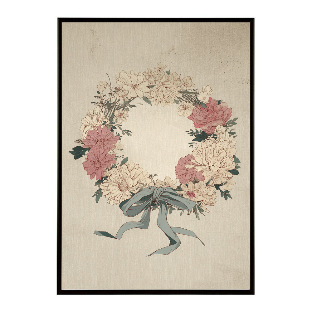 レトロフラワー 花 浮世絵 古典 花札 植物 ボタニカル リース ブーケ ポスター 用紙とサイズが選べる インテリア おしゃれ プリントポスター 【km-poster-55】