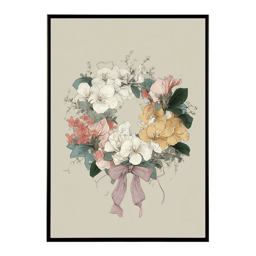 レトロフラワー 花 浮世絵 古典 花札 植物 ボタニカル リース ブーケ ポスター 用紙とサイズが選べる インテリア おしゃれ プリントポスター 【km-poster-56】
