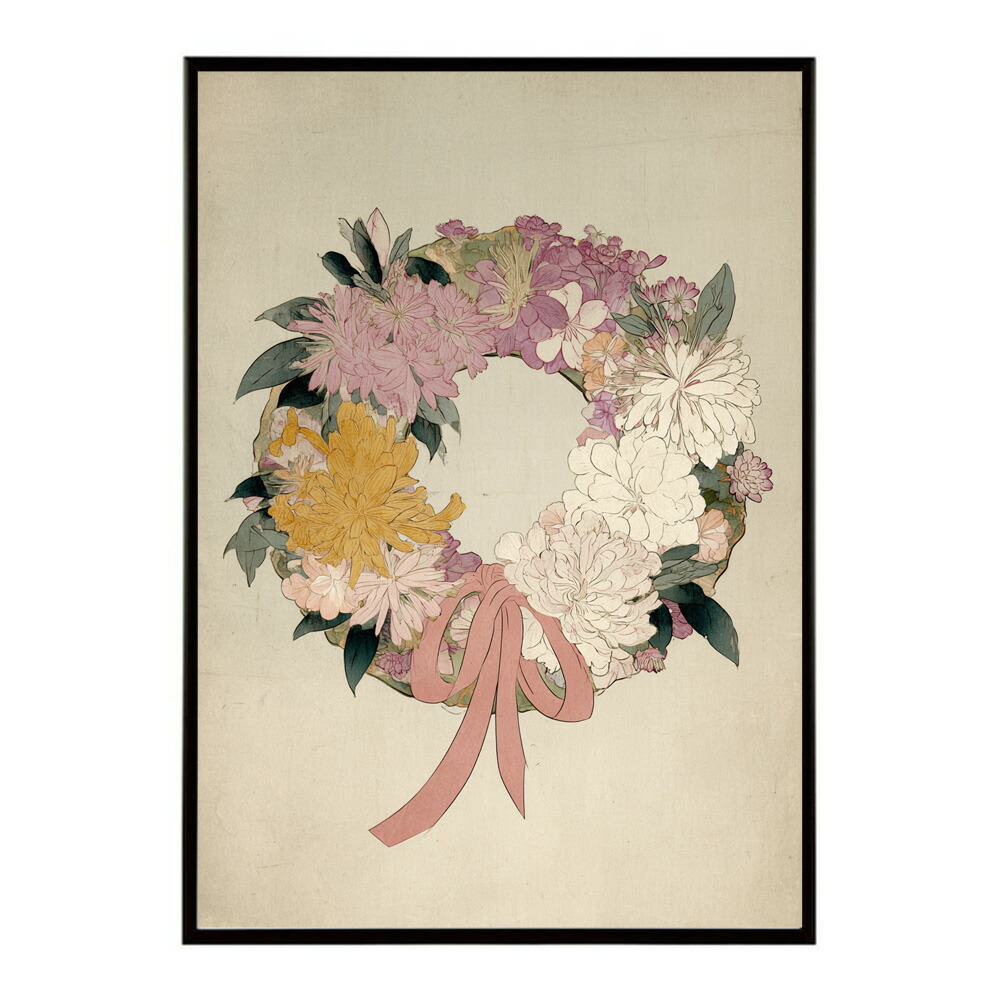 レトロフラワー 花 浮世絵 古典 花札 植物 ボタニカル リース ブーケ ポスター 用紙とサイズが選べる インテリア おしゃれ プリントポスター 【km-poster-60】