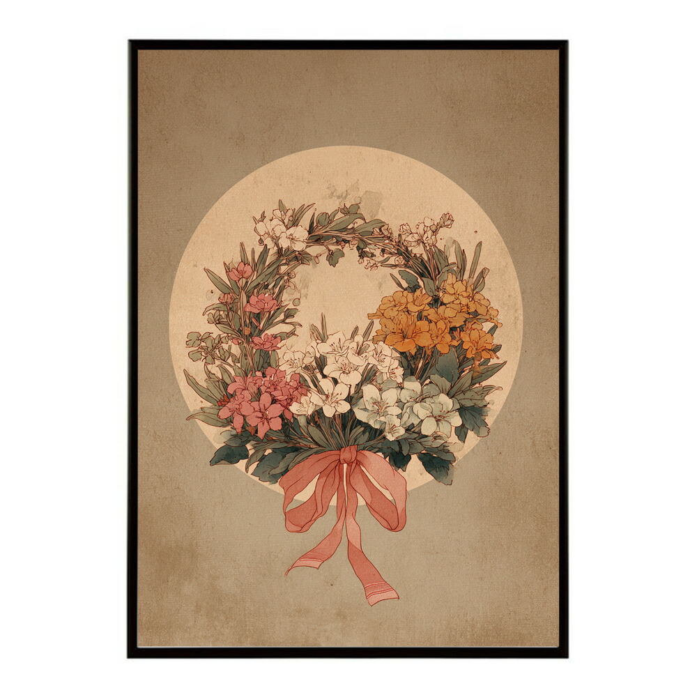 レトロフラワー 花 浮世絵 古典 花札 植物 ボタニカル リース ブーケ ポスター 用紙とサイズが選べる インテリア おしゃれ プリントポスター 【km-poster-61】