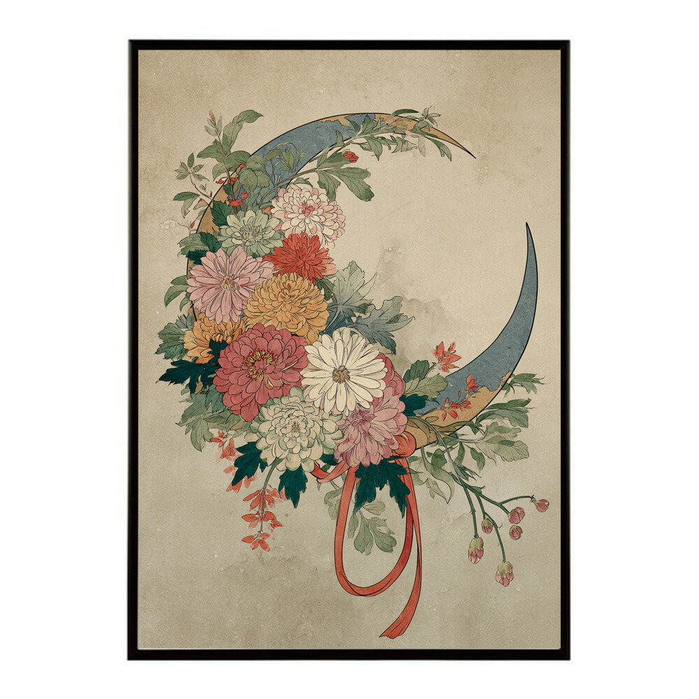 レトロフラワー 花 浮世絵 古典 花札 植物 ボタニカル リース ブーケ ポスター 用紙とサイズが選べる インテリア おしゃれ プリントポスター 【km-poster-62】