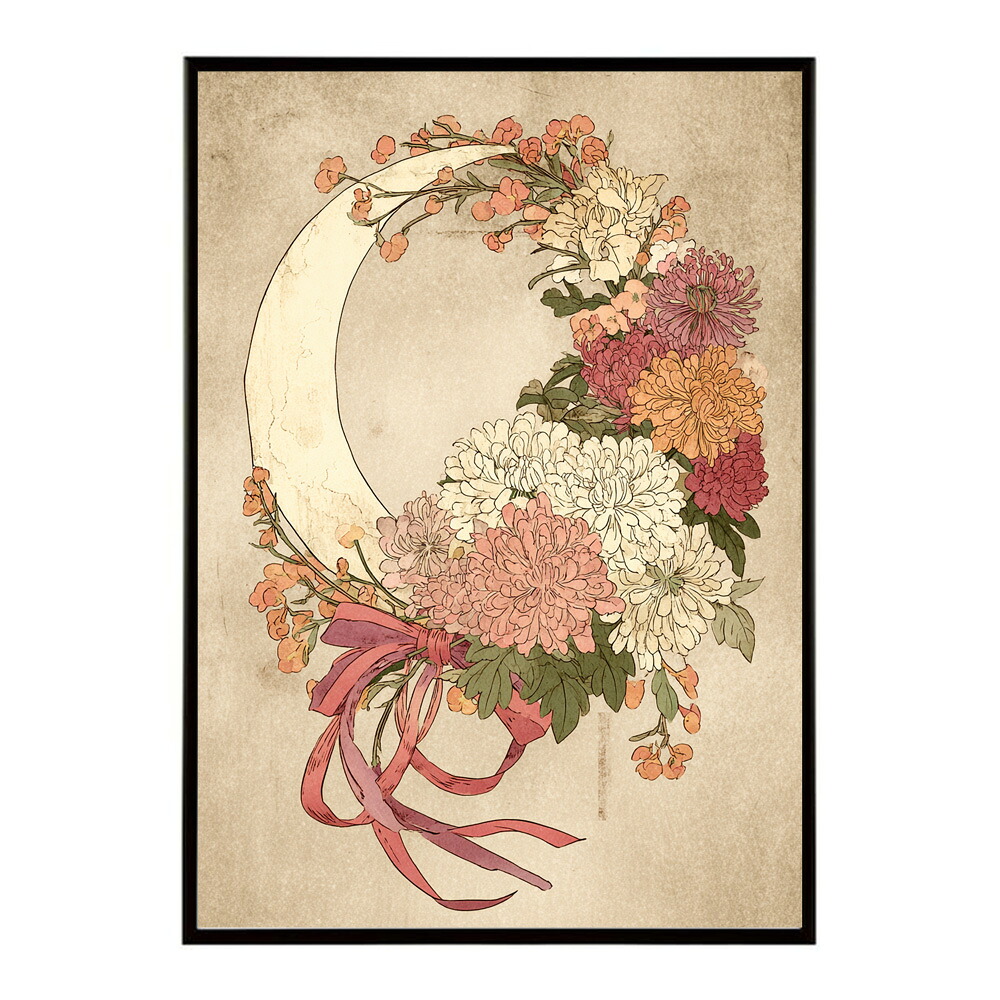 レトロフラワー 花 浮世絵 古典 花札 植物 ボタニカル リース ブーケ ポスター 用紙とサイズが選べる インテリア おしゃれ プリントポスター 【km-poster-65】