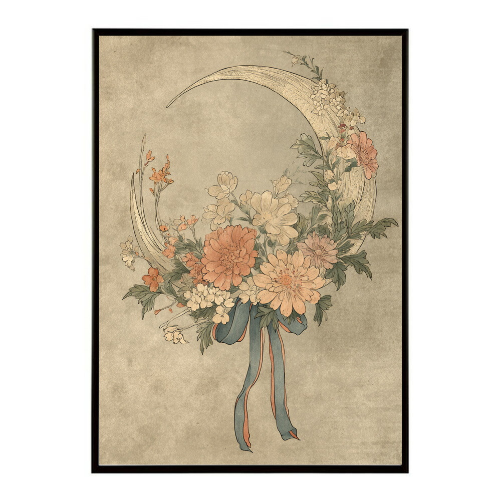 レトロフラワー 花 浮世絵 古典 花札 植物 ボタニカル リース ブーケ ポスター 用紙とサイズが選べる インテリア おしゃれ プリントポスター 【km-poster-71】