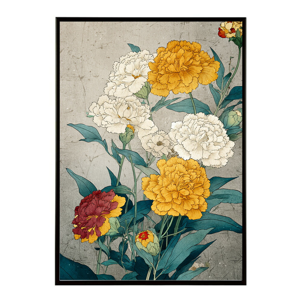 レトロフラワー 花 浮世絵 古典 花札 植物 ボタニカル リース ブーケ ポスター 用紙とサイズが選べる インテリア おしゃれ プリントポスター 【km-poster-76】