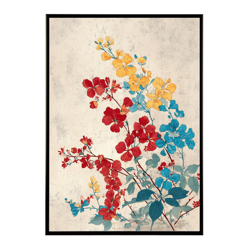 レトロフラワー 花 浮世絵 古典 花札 植物 ボタニカル リース ブーケ ポスター 用紙とサイズが選べる インテリア おしゃれ プリントポスター 【km-poster-82】