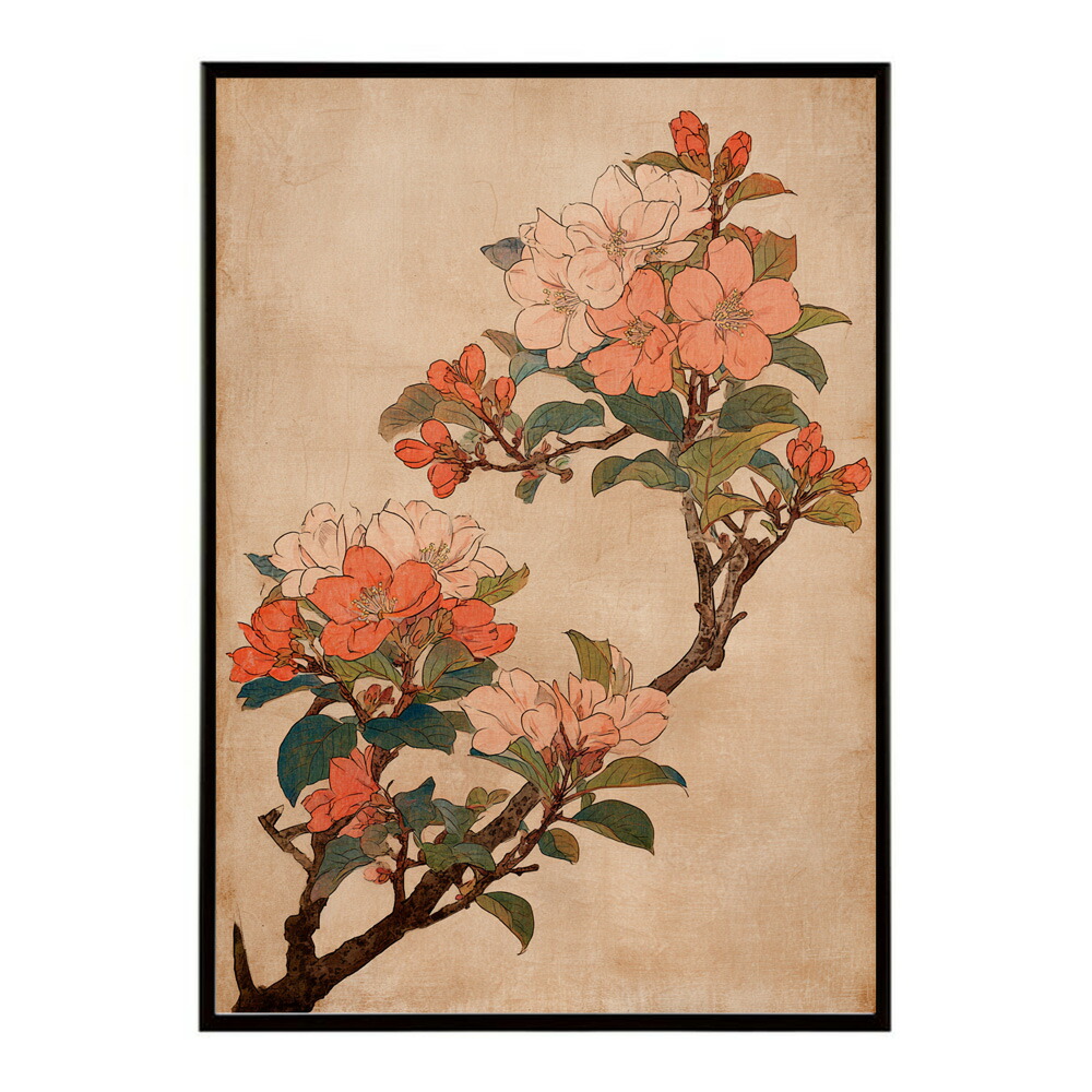 レトロフラワー 花 浮世絵 古典 花札 植物 ボタニカル リース ブーケ ポスター 用紙とサイズが選べる インテリア おしゃれ プリントポスター 【km-poster-96】