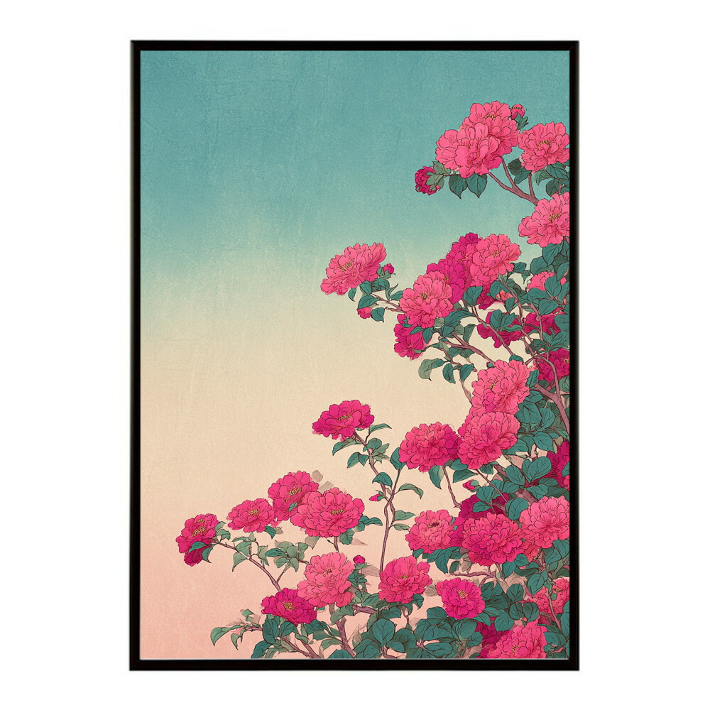 レトロフラワー 花 浮世絵 古典 花札 植物 ボタニカル リース ブーケ ポスター 用紙とサイズが選べる インテリア おしゃれ プリントポスター 【km-poster-99】