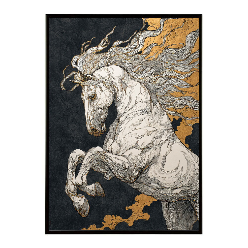 ポスター 馬 アートポスター おしゃれ 絵画 風 イラスト 日本画 浮世絵 風 インテリア 壁掛け モダン 和モダン リビング 玄関 寝室インテリア おしゃれ プリントポスター フォト イラスト お洒落 特大 大きい【km-poster-1222】
