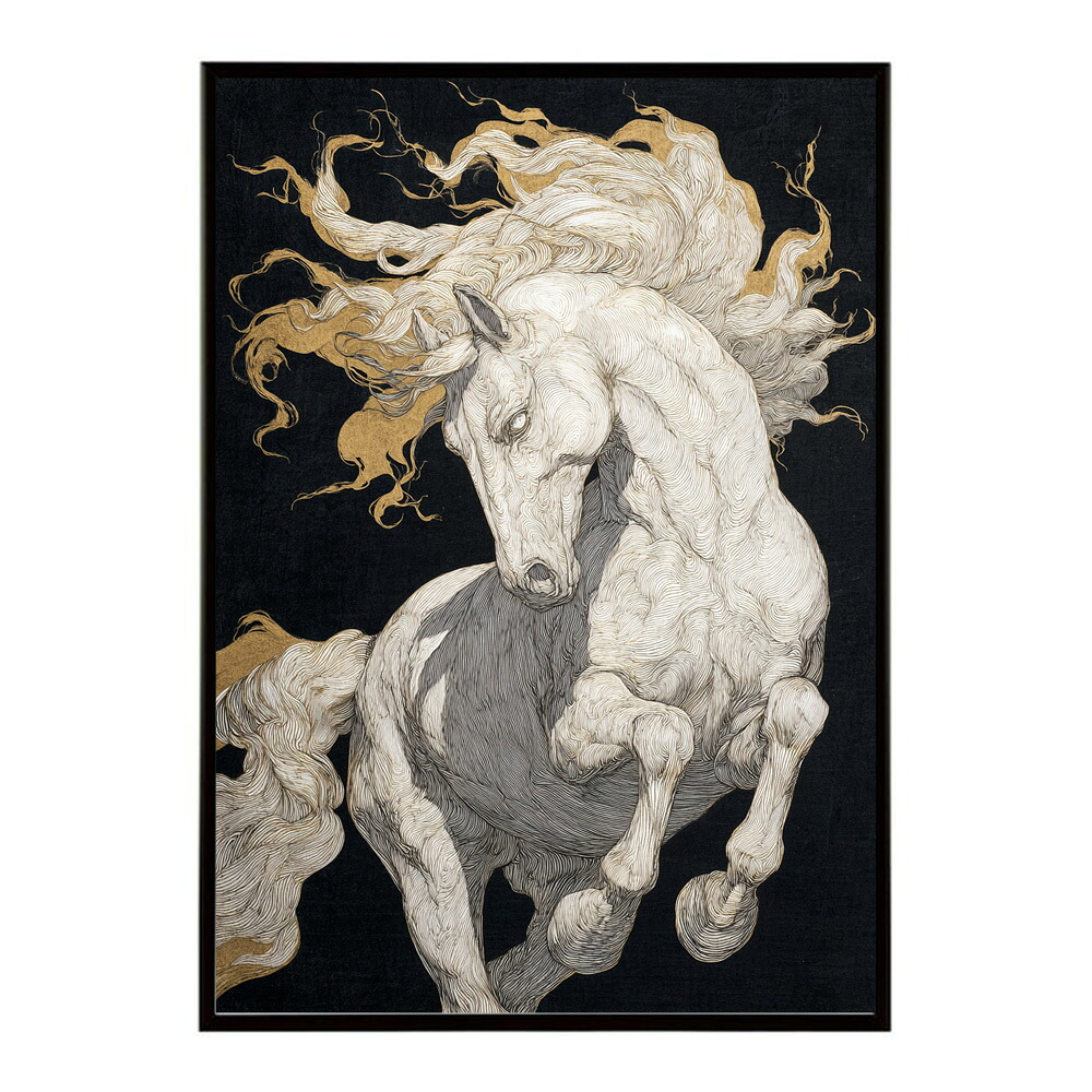 ポスター 馬 アートポスター おしゃれ 絵画 風 イラスト 日本画 浮世絵 風 インテリア 壁掛け モダン 和モダン リビング 玄関 寝室インテリア おしゃれ プリントポスター フォト イラスト お洒落 特大 大きい【km-poster-1244】