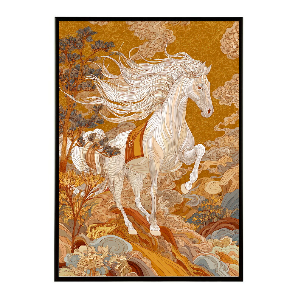 ポスター 馬 アートポスター おしゃれ 絵画 風 イラスト 日本画 浮世絵 風 インテリア 壁掛け モダン 和モダン リビング 玄関 寝室インテリア おしゃれ プリントポスター フォト イラスト お洒落 特大 大きい【km-poster-1359】