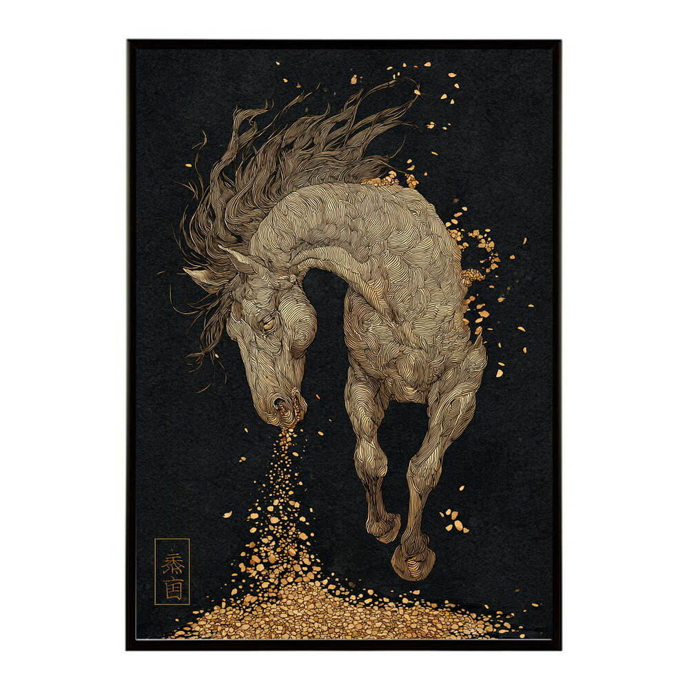 ポスター 馬 アートポスター おしゃれ 絵画 風 イラスト 日本画 浮世絵 風 インテリア 壁掛け モダン 和モダン リビング 玄関 寝室インテリア おしゃれ プリントポスター フォト イラスト お洒落 特大 大きい【km-poster-1455】
