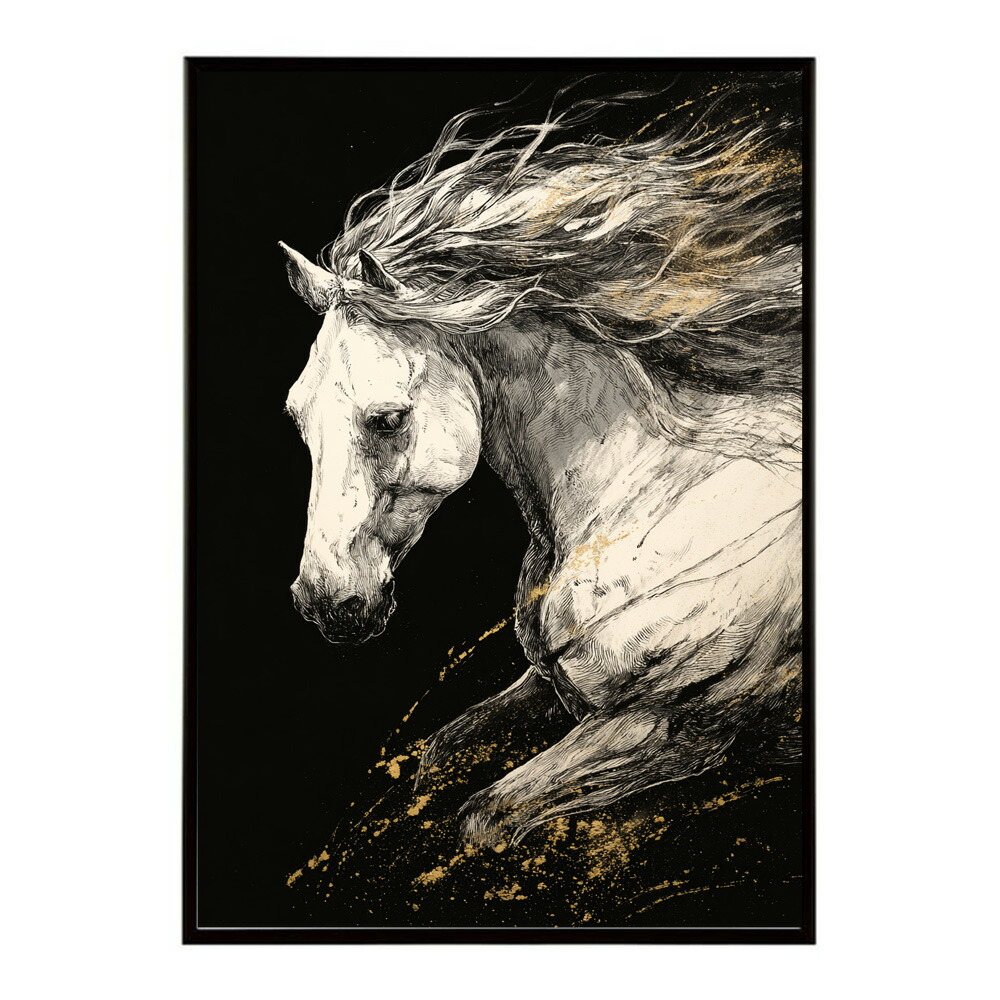 ポスター 馬 アートポスター おしゃれ 絵画 風 イラスト 日本画 浮世絵 風 インテリア 壁掛け モダン 和モダン リビング 玄関 寝室インテリア おしゃれ プリントポスター フォト イラスト お洒落 特大 大きい【km-poster-1490】