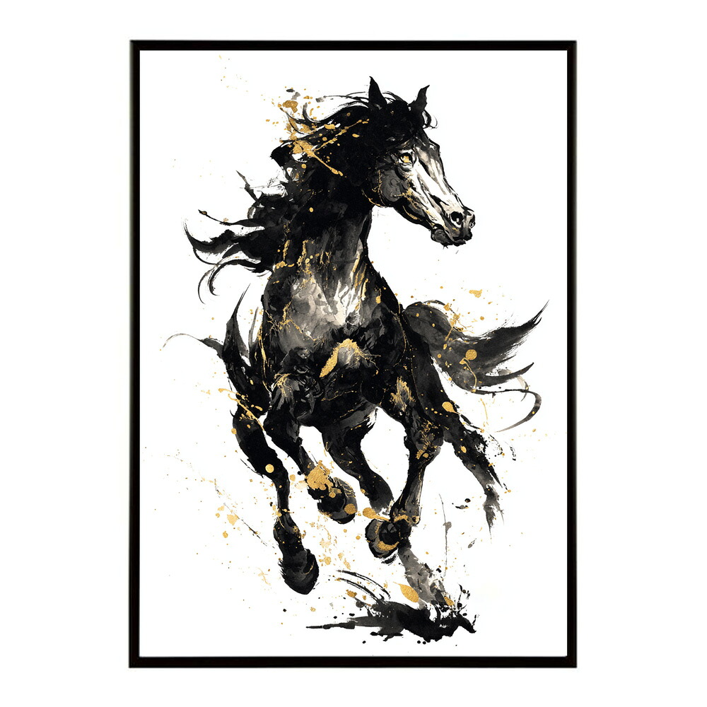 ポスター 馬 アートポスター おしゃれ 絵画 風 イラスト 日本画 浮世絵 風 インテリア 壁掛け モダン 和モダン リビング 玄関 寝室インテリア おしゃれ プリントポスター フォト イラスト お洒落 特大 大きい【km-poster-1501】