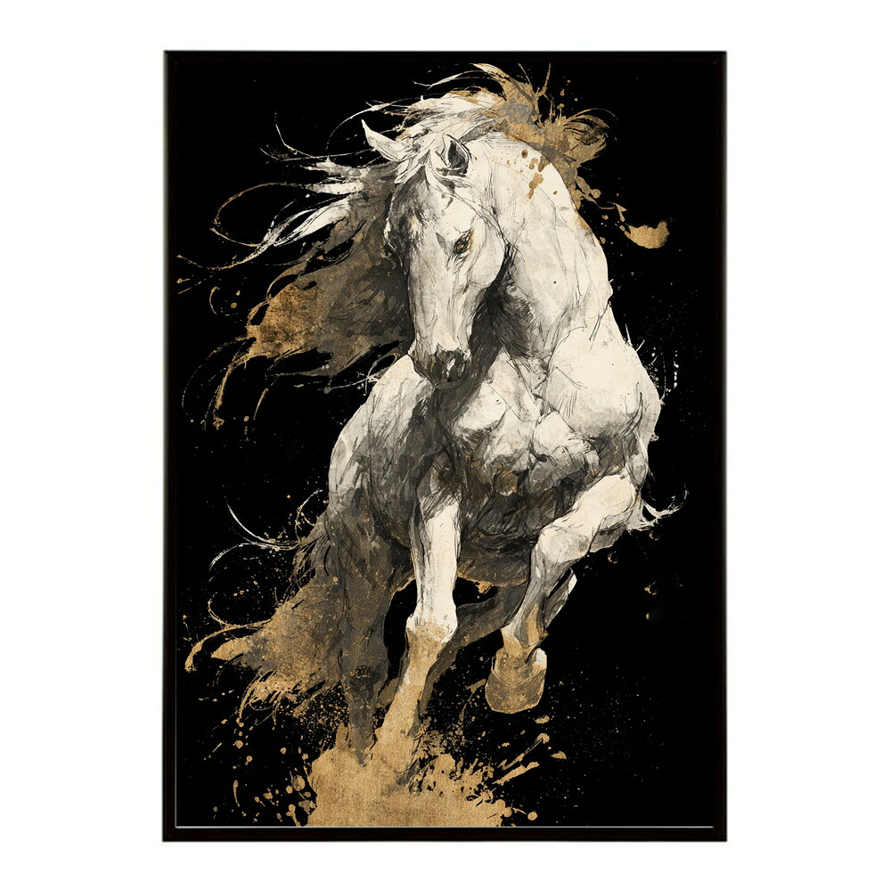 ポスター 馬 アートポスター おしゃれ 絵画 風 イラスト 日本画 浮世絵 風 インテリア 壁掛け モダン 和モダン リビング 玄関 寝室インテリア おしゃれ プリントポスター フォト イラスト お洒落 特大 大きい【km-poster-1531】